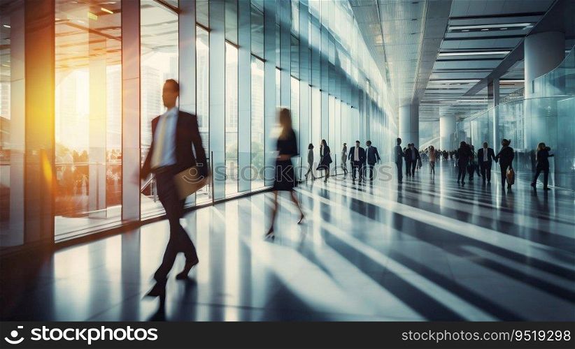 Business People Walking in Modern Office with Motion Blur Effect. Generative ai. High quality illustration. Business People Walking in Modern Office with Motion Blur Effect. Generative ai