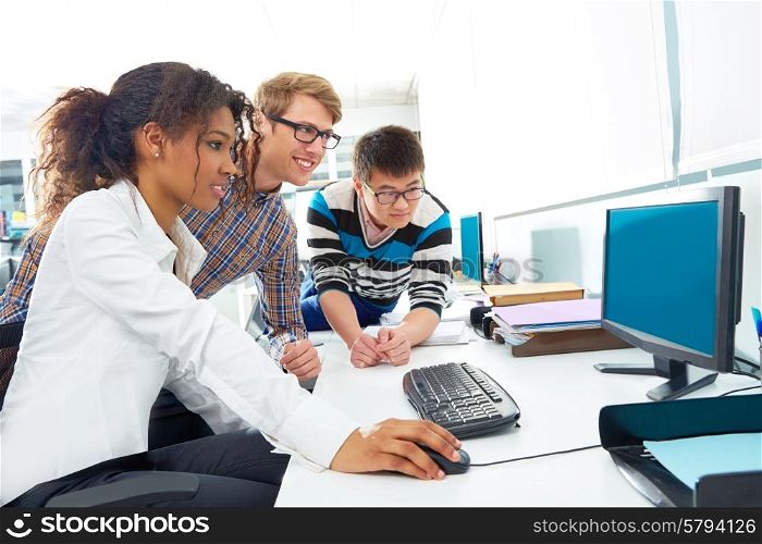 Business people young multi ethnic team in a computer desk office