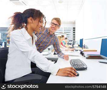 Business people young multi ethnic team in a computer desk office