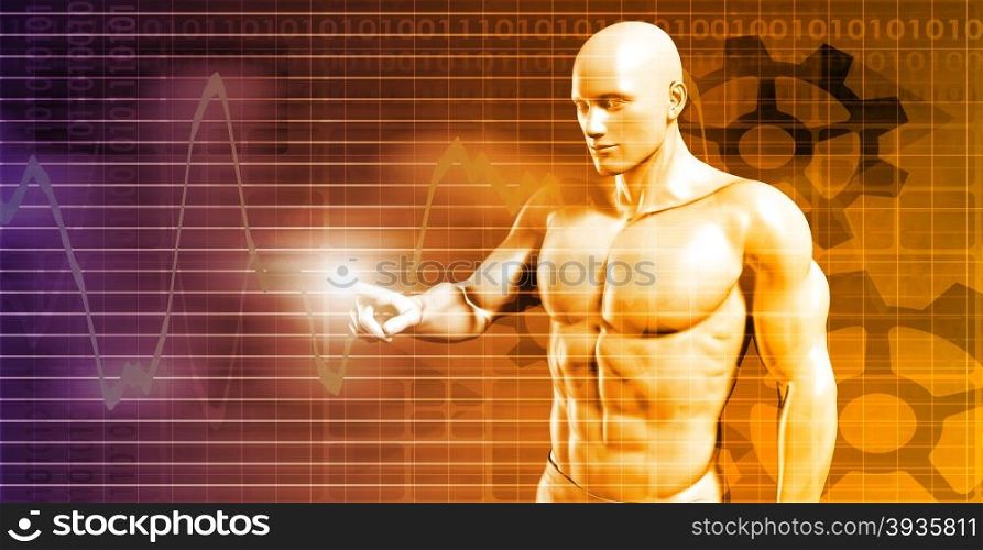 Business Person Touching Active Charts and Diagrams. Futuristic Background