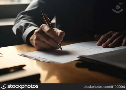 Business person Writing contract law and paper work for business and finance, write document, complete job application forms, contract real estate and insurance concept created by generative AI 