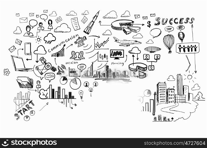 Business plan and strategy. Background conceptual image with business strategy scheme and sketches