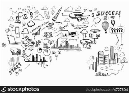 Business plan and strategy. Background conceptual image with business strategy scheme and sketches