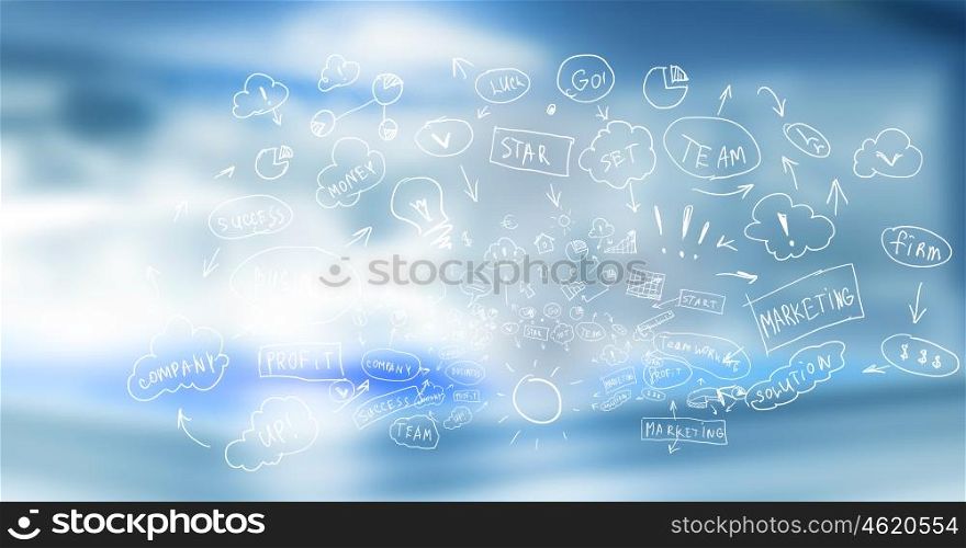 Business plan. Background image with colorful business sketch strategy