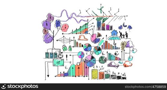 Business plan. Background image with colorful business sketch strategy