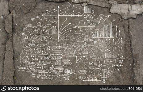Business plan. Business ideas and sketch on cement wall