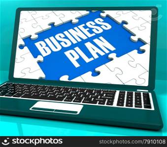 . Business Plan On Laptop Showing Solutions Management And Successful Strategies