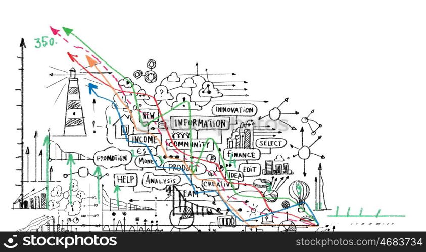 Business plan sketch. Background image with business strategy drawings. Marketing idea