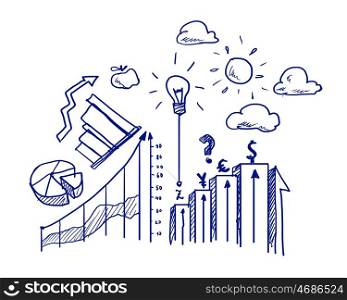Business planning. Background conceptual image with business sketches on white background