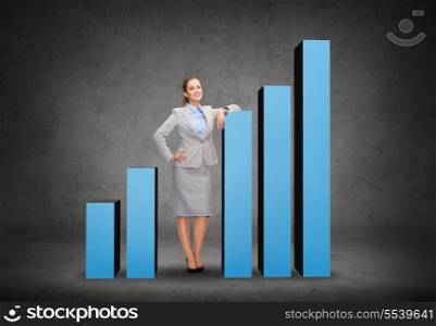 business, post and transportation concept - smiling businesswoman increasing graph
