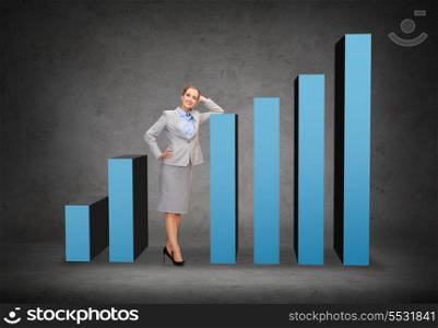 business, post and transportation concept - smiling businesswoman with increasing graph