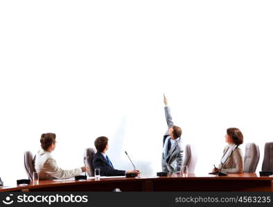 Business presentation. Image of businesspeople at presentation looking at screen. Space for advertisment