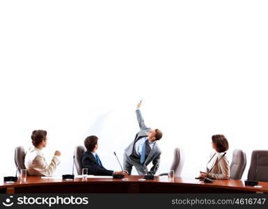 Business presentation. Image of businesspeople at presentation looking at screen. Space for advertisment