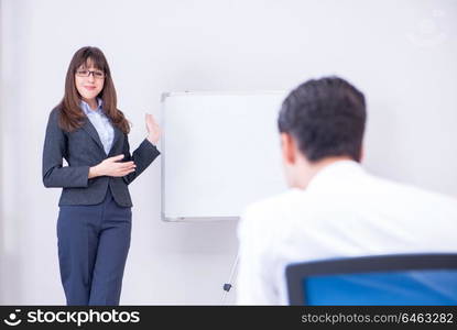 Business presentation in the office with man and woman