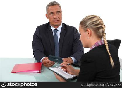 Business professionals arranging a meeting time