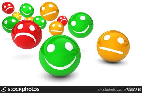 Business quality service customer feedback, rating and survey with emoticon symbol and icon 3D illustration on white background.