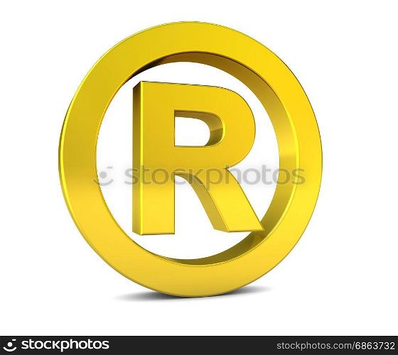 Business registered trademark golden sign and symbol 3D illustration icon on white background.