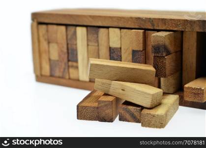Business risk concept with wood jenga game