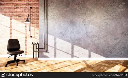 Business room Empty Loft style with white brick and concrete wall design loft style.3D rendering