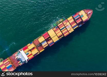 business service transportation shipping cargo logistic international by shipping container open sea aerial top view