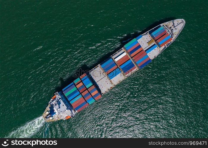 business service transportation shipping cargo logistic international by shipping container open sea aerial top view