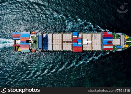 business services and industry shipping cargo containers transportation import export international oceans fright aerial top view on background black sea