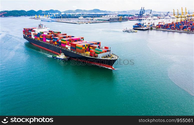 business services shipping cargo containers import and export transportation international ocean fright from Thailand aerial view