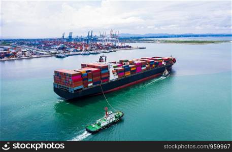 business services shipping cargo containers import and export transportation international ocean fright from Thailand aerial view