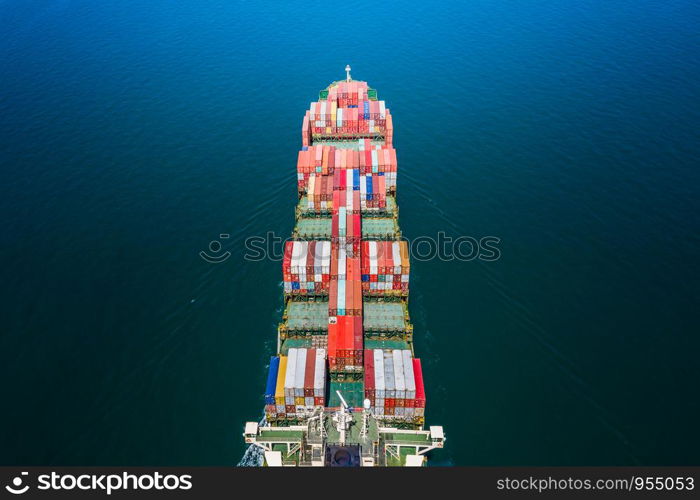 business shipping cargo containers import export and exchange fright ship open sea asia pacific international from Thailand aerial top view