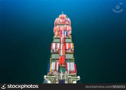 business shipping cargo containers import export and exchange fright ship open sea asia pacific international from Thailand aerial top view