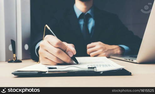 business signing approve successful concept, business man signing contract making a deal achieving business success
