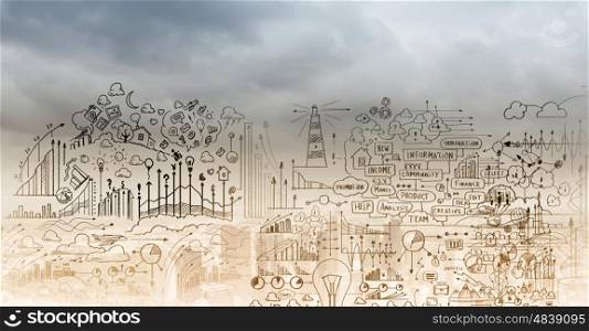 Business sketch. Background image with business ideas and strategy sketch