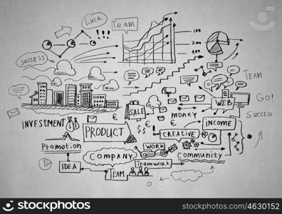 Business sketch. Background image with business sketches on white backdrop