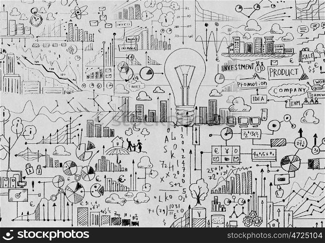 Business sketch. Background image with business sketches on white backdrop