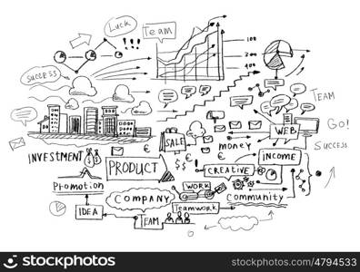 Business sketch. Background image with business sketches on white backdrop