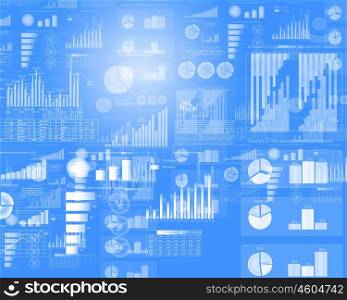 Business sketch. Business ideas with diagrams and graphs against blue background