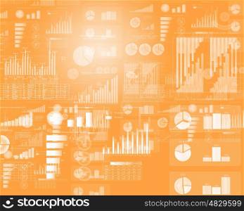 Business sketch. Business ideas with diagrams and graphs against orange background