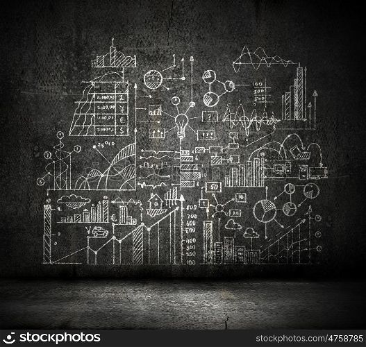 Business sketch. Business sketch ideas against dark wall background