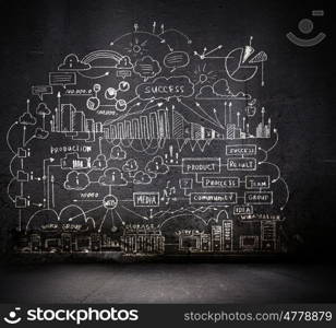 Business sketch. Business sketch ideas against dark wall background