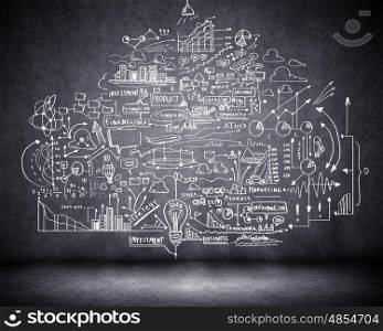 Business sketch. Business sketch ideas against dark wall background