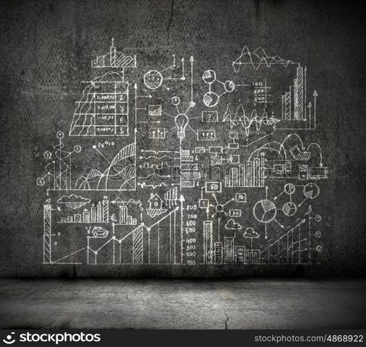 Business sketch. Business sketch ideas against dark wall background