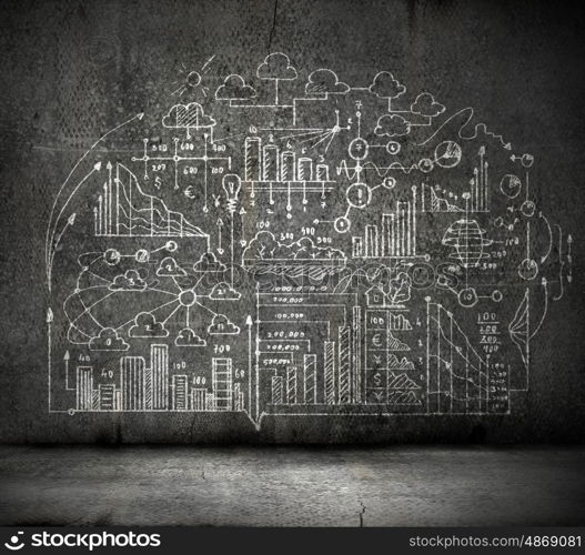 Business sketch. Business sketch ideas against dark wall background