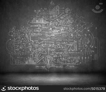 Business sketch. Business sketch ideas against dark wall background