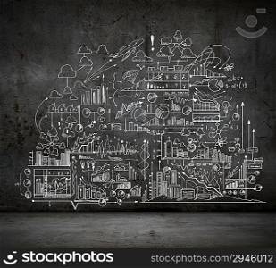 Business sketch on black wall