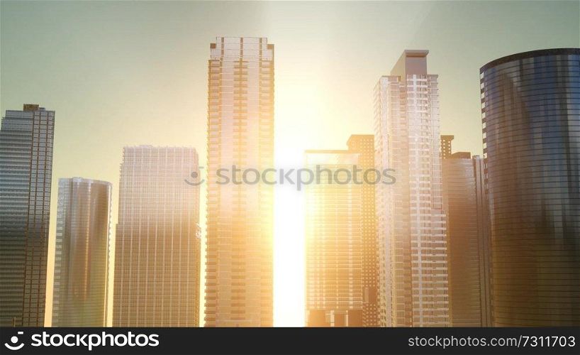Business skyscrapers at sunset reflected in windows, Bangkok, Thailand. Vintage filtered.. Business skyscrapers at sunset reflected in windows, Bangkok
