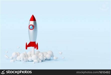 Business start-up concept, Rocket launching from the ground, 3d rendering
