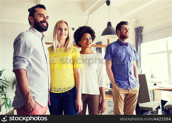 business, startup and office concept - happy business team in office