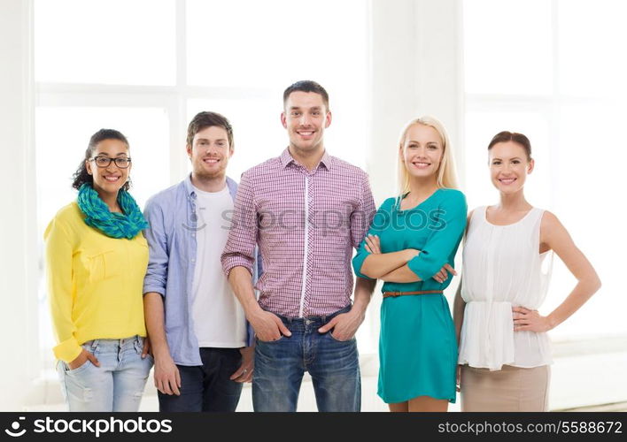 business, startup and office concept - happy business team in office