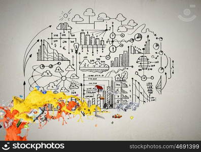 Business strategy. Background conceptual image with business sketches on wall