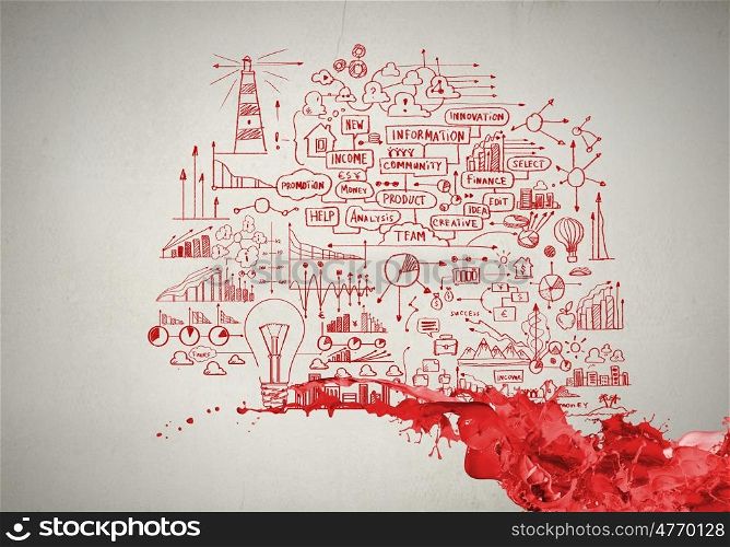 Business strategy. Background conceptual image with business sketches on wall